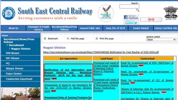 SECR Nagpur apprentice recruitment 2026 opens for 1079 posts at apprenticeship portal