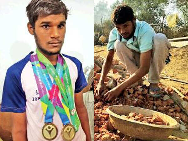 Special Olympics gold-medal winner pushing wheelchairs for living