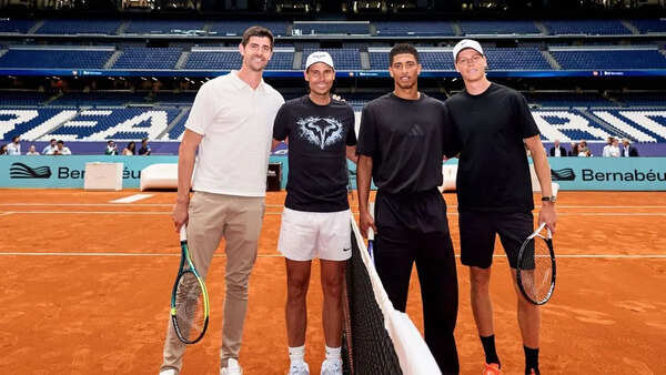 Watch: Rafael Nadal back on court! Legend plays tennis against Jannik Sinner, Jude Bellingham