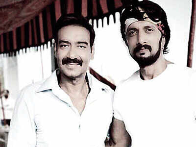 Sudeep Kichcha meets Ajay Devgn in Hyderabad