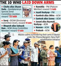 Sr Maoists tied to Jhiram attack lays down arms with 9 others