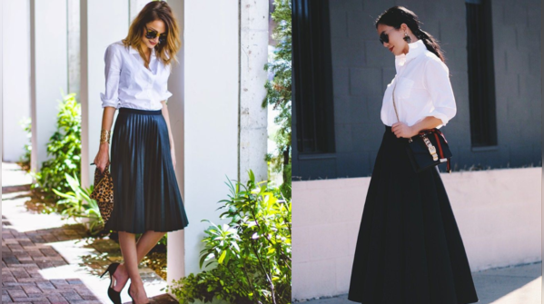 White shirt with a pleated skirt