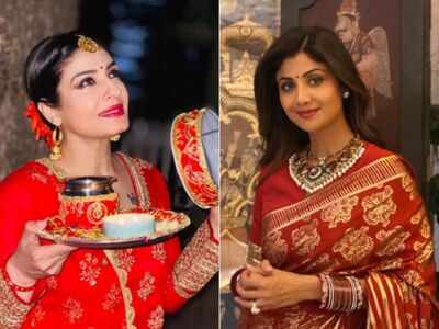 Photos: Shilpa Shetty Kundra, Natasha Dalal, Raveena Tandon, celebrate Karwa Chauth, stun in ethnic wear