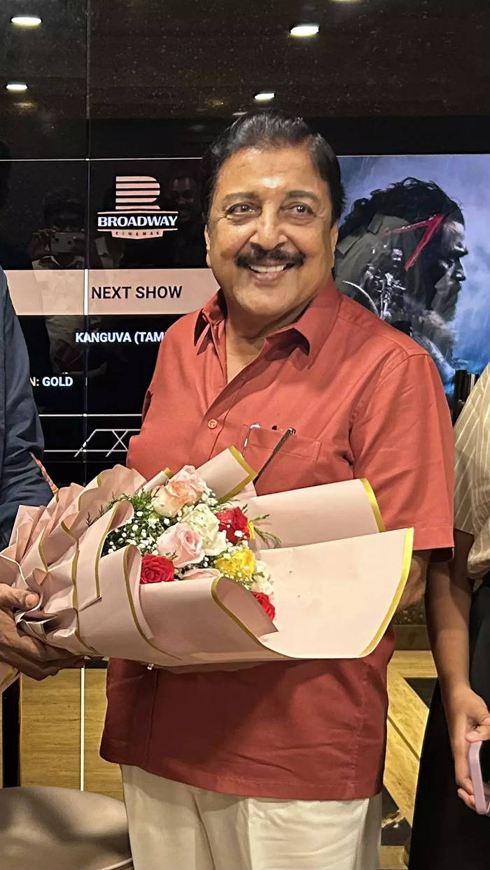 Suriya's father- actor Sivakumar at a theater to watch 'Kanguva'