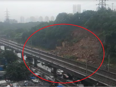 Massive traffic on Western Express Highway after landslide due to rains