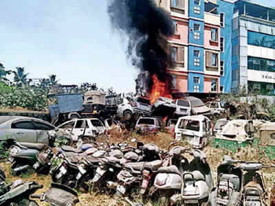 Kengeri police station parking on fire