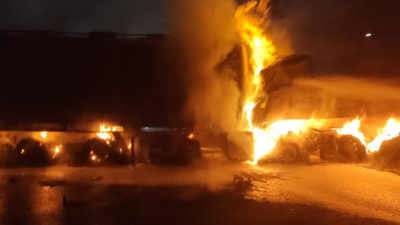Nalasopara: Oil tanker and container catch fire after collision, two injured