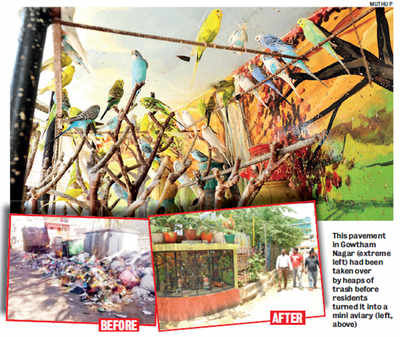 A perennially stinking heap of trash in Srirampura goes...: From garbage to birdcage