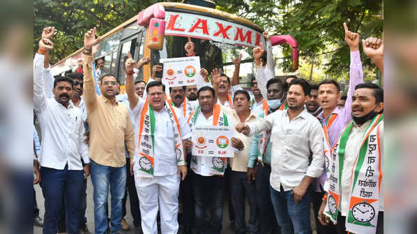 In Pics: After Nawab Malik's Arrest, MVA And BJP Protest Against Each Other