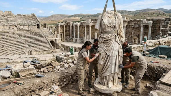 A nearly 2-metre-tall marble statue of the Greek goddess Athena discovered in Turkey