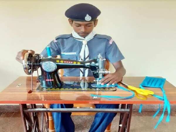 Udupi: Scouts and guides members stitch masks for SSLC students