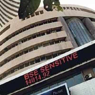 Sensex ends above 14,000 for first time