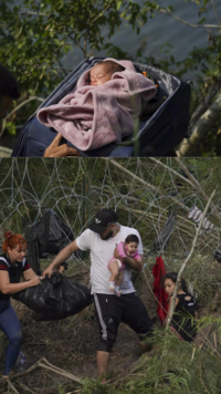 ​<i class="tbold">migrant</i>s clutching small children​
