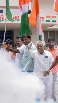 Congress workers danced to the beats of drums after victory of party in Karnataka polls.