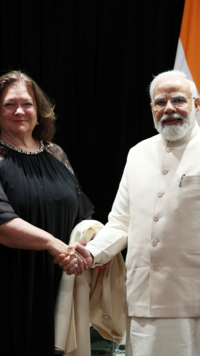 ​PM Modi with Gina Rinehart, executive chairman of <i class="tbold">hancock</i> Prospecting​