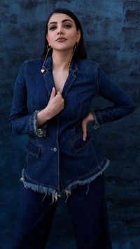 Kajal Aggarwal stuns in a deep <i class="tbold">blue denim</i> outfit