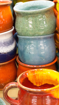 Colourful ceramic mugs