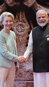 <i class="tbold">european union</i> President Ursula von Der Leyen welcomed by PM Modi