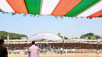 Rahul Gandhi addressing the huge rally