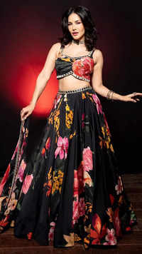 Sunny Leone blooms in elegance in a black floral lehenga