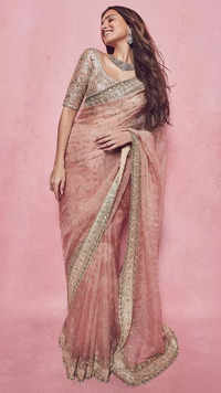 Rashmika Mandanna exudes wedding fashion inspiration in a blush pink saree