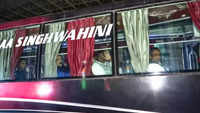 Visuals of bus carrying JMM , Congress MLAs