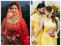 ​<i class="tbold">devon ke dev</i> Mahadev fame Sonarika Bhadoria's bridal lehenga in red and gold with a long veil is just dreamy; a look at her offbeat wedding looks
