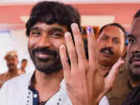 ​<i class="tbold">actor</i> Dhanush casts vote in Chennai