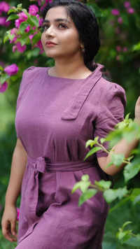 ​<i class="tbold">rajisha</i> Vijayan enchants in a captivating purple dress​