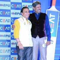 Sunil Gavaskar and Kapil Dev during the <i class="tbold">ceat cricket awards</i> 2015 Photogallery - Times of India