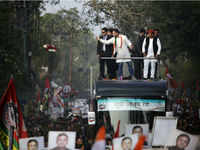 ​Samajwadi Party-Congress joint road show in Agra.
