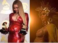 <i class="tbold">bey</i>once flaunts her baby bump in a glittering golden ensemble