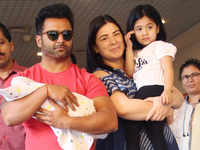 Sachiin Joshi and his wife <i class="tbold">urvashi sharma</i> spotted with their newborn boy as they head home