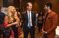 Stefan Edberg with his wife and <i class="tbold">vijender singh</i>