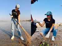 Photos:<i class="tbold"> ihana dhillon</i> joins the Swachh Bharat clean-up drive in Mumbai