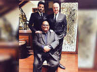 Anil Kapoor strikes a pose with his main men Satish Kaushik and Anupam Kher at Priyanka Chopra and Nick Jonas's reception
