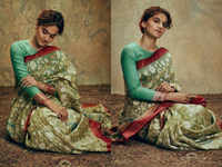 Taapsee Pannu dressed in a handloom sari and looked just like <i class="tbold">a raja</i> Ravi Varma painting