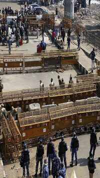 Delhi's Singhu border was fortified with several layers of barricades & increased presence of security forces.