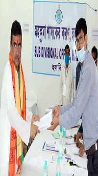 Bengal: BJP leader <i class="tbold">suvendu adhikari</i> files his nomination as the party's candidate from Nandigram.