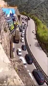 Cars stuck in a traffic jam on Kalka-Shimla highway.