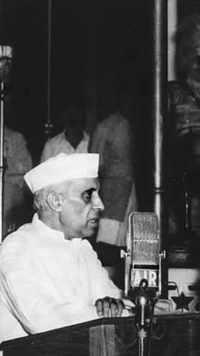Jawaharlal Nehru delivering the famous 'Tryst with Destiny' speech in the Constitution Assembly of India