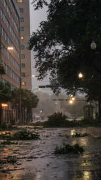 Debris lie at an intersection in <i class="tbold">downtown</i> in New Orleans, Louisiana.