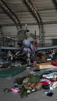 Afghan Air Force A-29 attack aircraft is pictured inside a hangar at the airport.