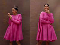 ​Regina Cassandra's candy pink dress is perfect for short girls