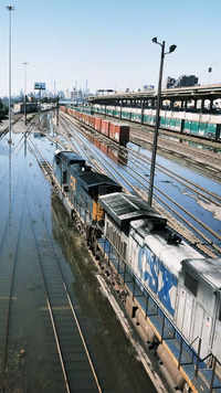 Train tracks are flooded in <i class="tbold">bronx</i> following a night of heavy wind and rain from the remnants of hurricane Ida.