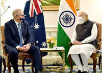PM Modi in a bilateral meeting with Australian PM <i class="tbold">scott morrison</i>, in Washington DC.