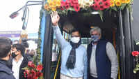 In photos: Delhi CM Arvind Kejriwal flags of DTC's first <i class="tbold">electric bus</i>