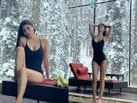 Mouni Roy wears a stylish black monokini on her honeymoon with Suraj Nambiar in Kashmir; goes, 'Baby, it's cold outside'