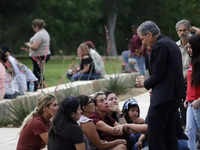 ​Archbishop of San Antonio, Gustavo Garcia Seller comforts families outside of the Civic Center following the deadly school shooting at Robb <i class="tbold">elementary school</i>, in Uvalde, Texas, Tuesday.​