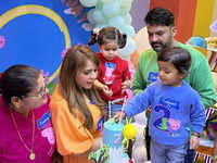 Kapil Sharma, wife Ginni celebrate son Trishaan's birthday with Bharti Singh, singer Jassi; Inside pics of the Peppa Pig theme party